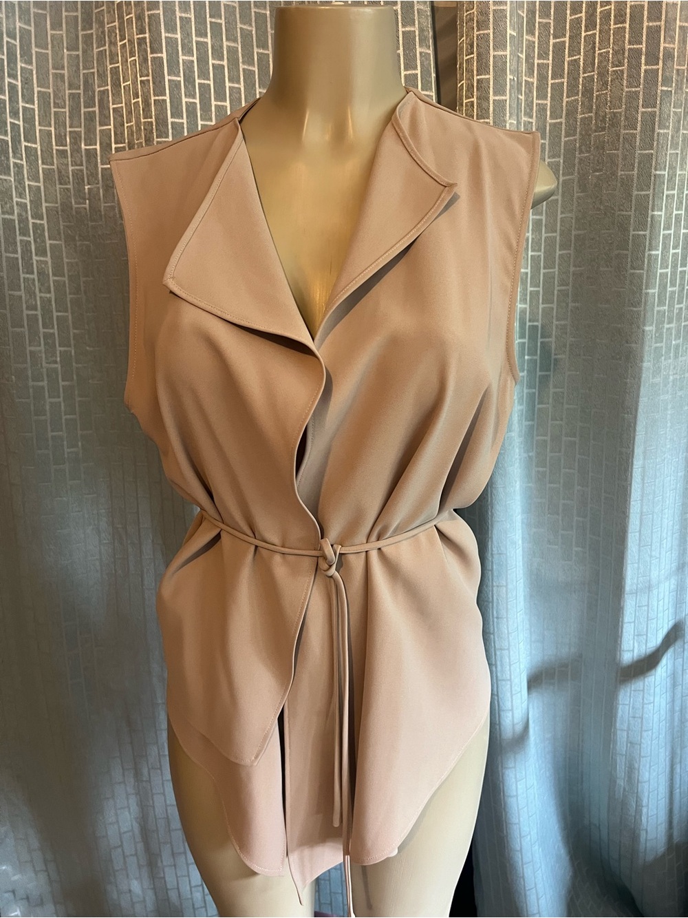 Sleeveless Tie-Waist Drape Vest - Nude Blush